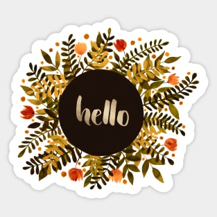 Hello flowers and branches - ochre and sap green Sticker